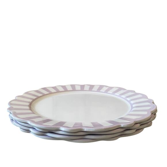 Lillian August Lavender & White Melamine Dinner Plates 11in Set of 4 New - Picture 7 of 10
